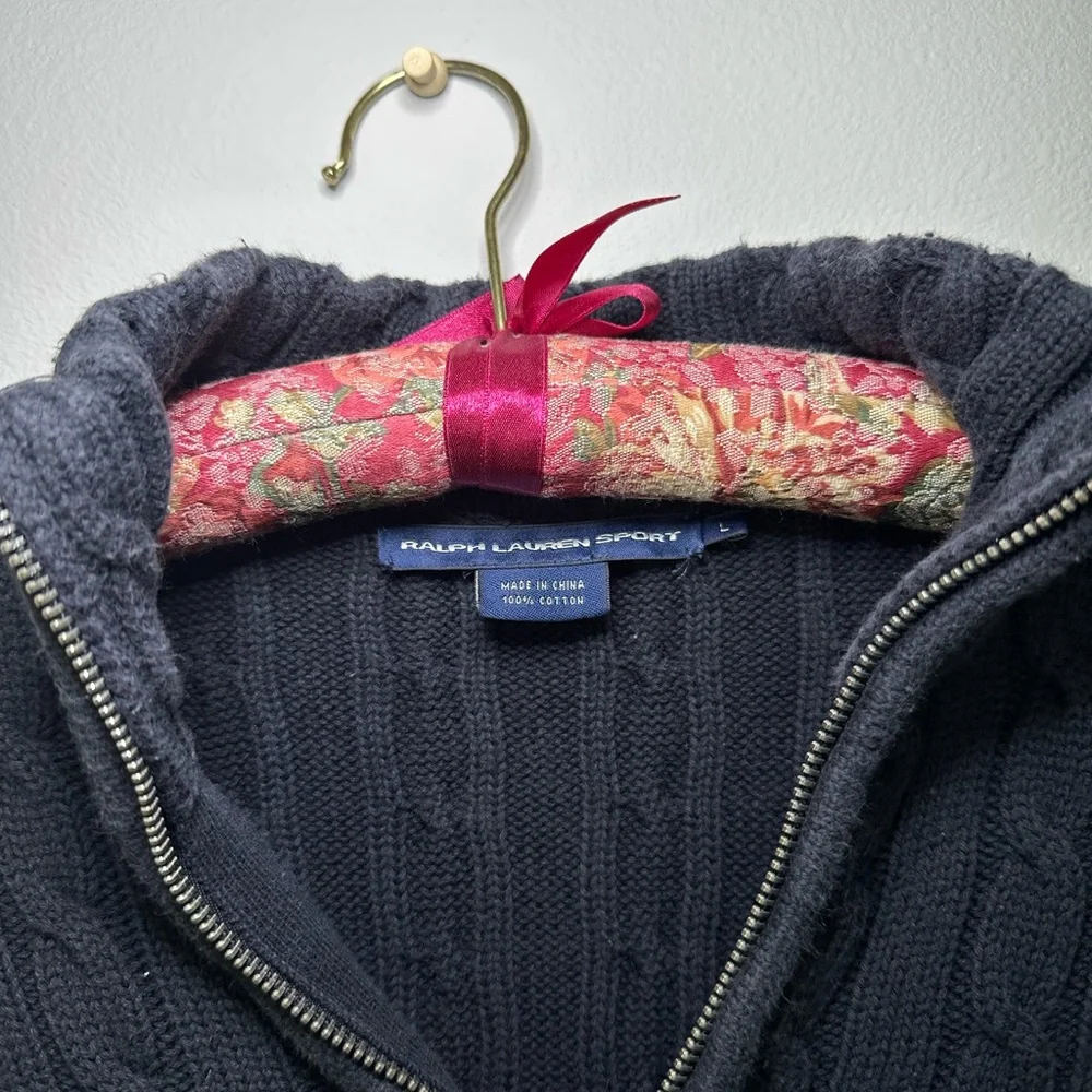 Ralph Lauren Black Zip-Up Cable Knit Sweater - Picture 3 of 9